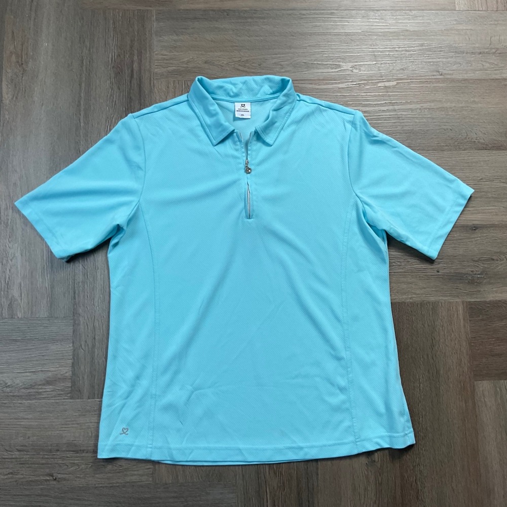 Daily‎ Sports Short Sleeve 1/4 Zip Golf Tennis Sporty Polo Shirt Womens XXL Blue